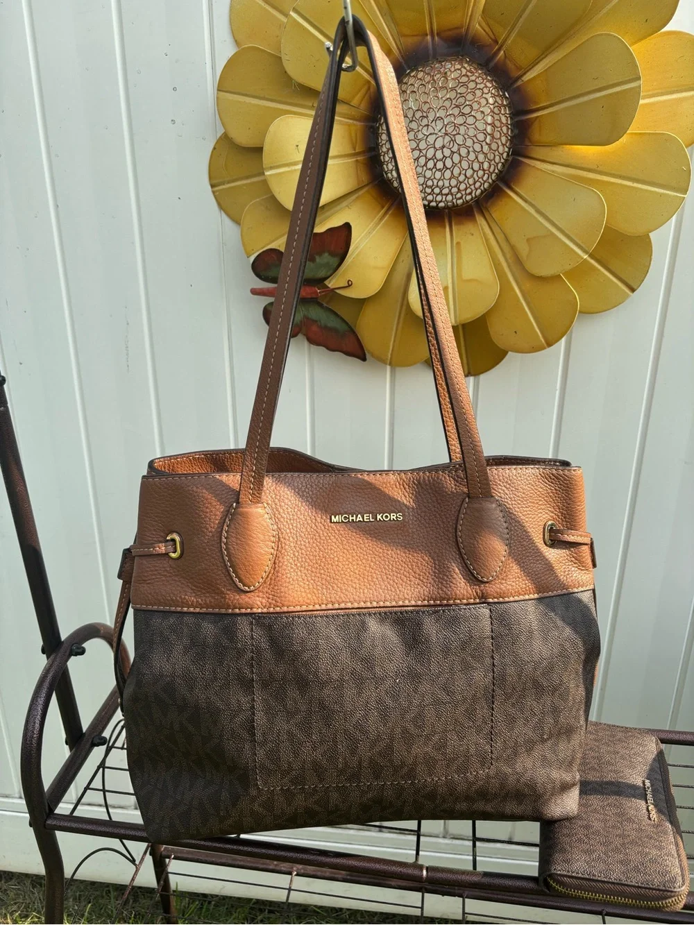Michael Kors Brown Two-Tone Logo Tote with Zip Pouch set - Picture 8 of 14